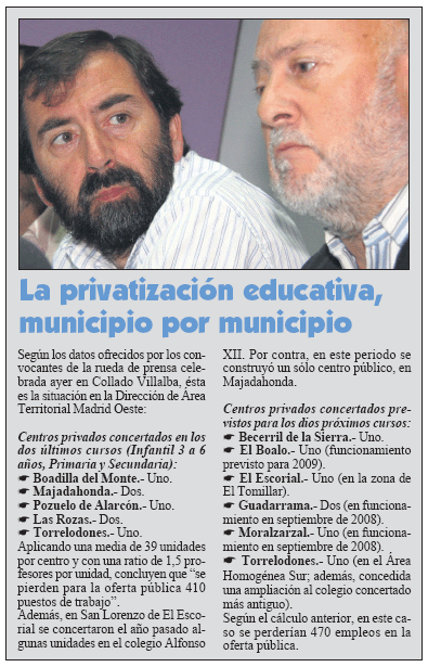 Los sindicatos sitúan a la zona Oeste como principal exponente de las privatizaciones en educación