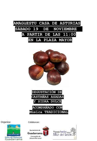 La Casa de Asturias en Guadarrama celebra su 'Amagüestu' con castañas asadas y música en la Plaza Mayor