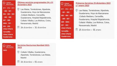 Servicios de autobús en Guadarrama para el 24, 25 y 31 diciembre y 1 de enero