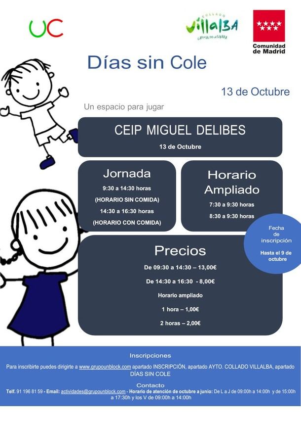 Collado Villalba ofrece 'Espacio para jugar' el 13 de octubre durante los días sin cole