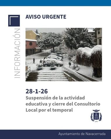 Cierre de escuelas y consultorio en Navacerrada por el temporal