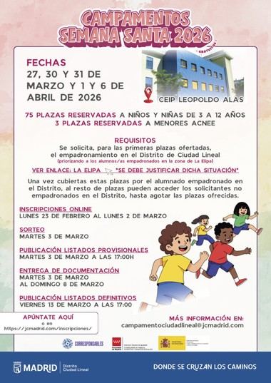 Inscripciones abiertas para campamento urbano de Semana Santa en Ciudad Lineal