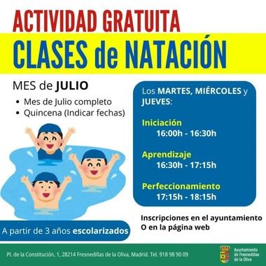 Clases de natación gratuitas en julio para niños a partir de 3 años