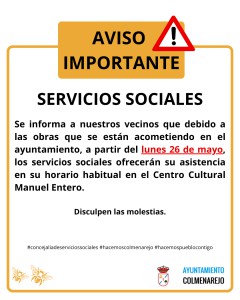Servicios Sociales se trasladan al Centro Cultural Manuel Entero durante las obras en el ayuntamiento