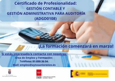 San Lorenzo de El Escorial ofrecerá curso de Certificado en Gestión Contable y Administrativa