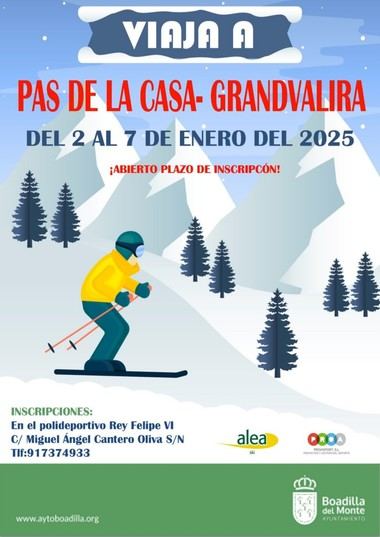 Viaje de esquí a Andorra para empadronados en Boadilla del Monte durante Reyes