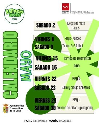 Actividades del Espacio Joven para mayo de 2026