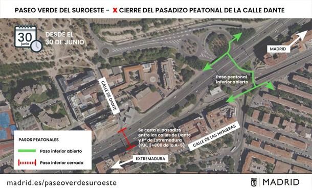 Culmina la demolición del paso inferior entre la A-5 y Boadilla, se cierra el acceso peatonal en calle Dante