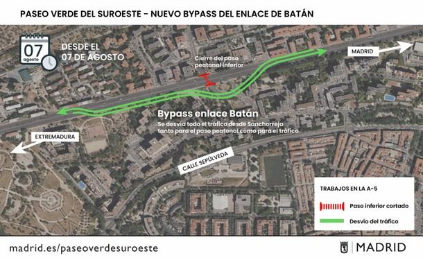 Cortes de tráfico por obras en el soterramiento de la A-5 en Madrid