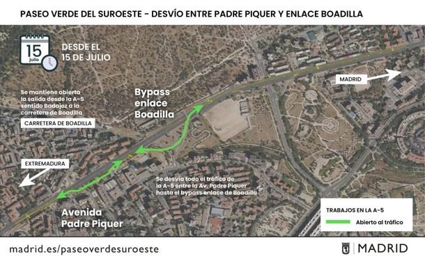 Desvío de tráfico en la A-5 para obras entre Padre Piquer y Boadilla