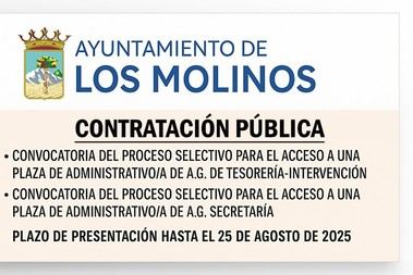 Convocatorias de empleo en el Ayuntamiento de Los Molinos para administrativos en Tesorería y Secretaría