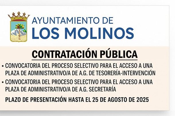 Convocatorias de empleo en el Ayuntamiento de Los Molinos para administrativos en Tesorería y Secretaría