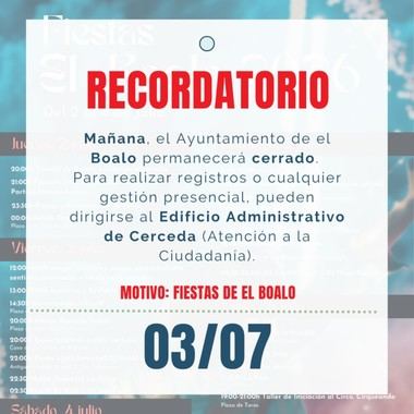 Cierre del Ayuntamiento de El Boalo por Fiestas Locales