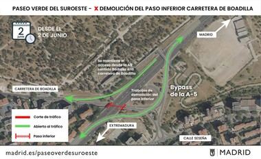 Desvío de tráfico en la A-5 para demoler paso inferior hacia Boadilla