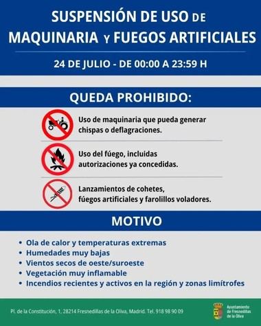 Prohibición de maquinaria y fuegos artificiales en Madrid por riesgo de incendios