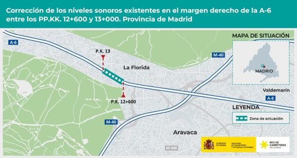 Obras de 1 millón de euros para reducir el ruido en la A-6 en Moncloa-Aravaca